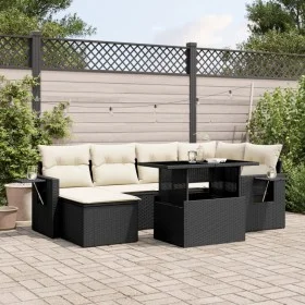 Set de sofás de jardín 7 pzas con cojines ratán sintético negro by vidaXL, Garden sets - Ref: Foro24-3268046, Price: 467,08 €...