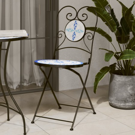 Sillas de bistró plegables 2 uds cerámica azul y blanco de vidaXL, Sillas de jardín - Ref: Foro24-4003404, Precio: 140,95 €, ...