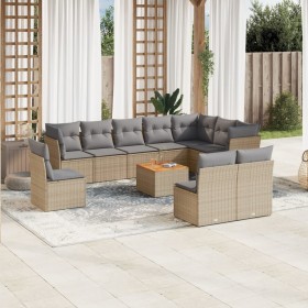 Set de sofás de jardín 11pzas con cojines ratán sintético beige en Conjuntos de jardín | Comprar online en Foru.es