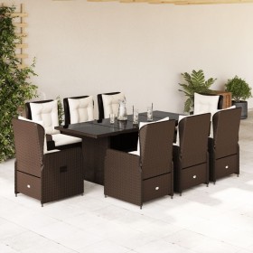 Set comedor para jardín 9 pzas y cojines ratán sintético marrón de vidaXL, Conjuntos de jardín - Ref: Foro24-3262782, Precio:...