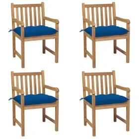 Sillas de jardín 4 uds madera maciza de teca con cojines azules de vidaXL, Sillas de jardín - Ref: Foro24-3073029, Precio: 59...