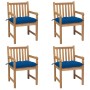 Sillas de jardín 4 uds madera maciza de teca con cojines azules de vidaXL, Sillas de jardín - Ref: Foro24-3073029, Precio: 62...