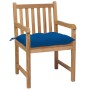 Sillas de jardín 4 uds madera maciza de teca con cojines azules de vidaXL, Sillas de jardín - Ref: Foro24-3073029, Precio: 62...