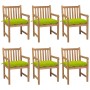 Sillas de jardín 6 uds madera maciza teca cojines verde brillo de vidaXL, Sillas de jardín - Ref: Foro24-3073057, Precio: 1,0...