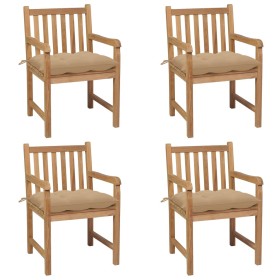 Sillas de jardín 4 uds madera maciza de teca con cojines beige de vidaXL, Sillas de jardín - Ref: Foro24-3073022, Precio: 623...