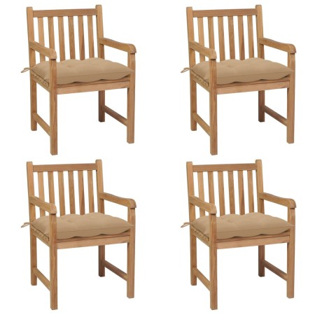 Sillas de jardín 4 uds madera maciza de teca con cojines beige de vidaXL, Sillas de jardín - Ref: Foro24-3073022, Precio: 623...