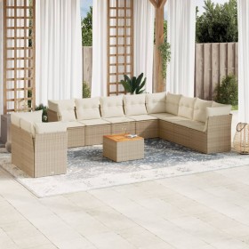 Set de sofás de jardín 11pzas con cojines ratán sintético beige en Conjuntos de jardín | Comprar online en Foru.es