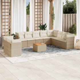 Set de sofás de jardín 11pzas con cojines ratán sintético beige en Conjuntos de jardín | Comprar online en Foru.es