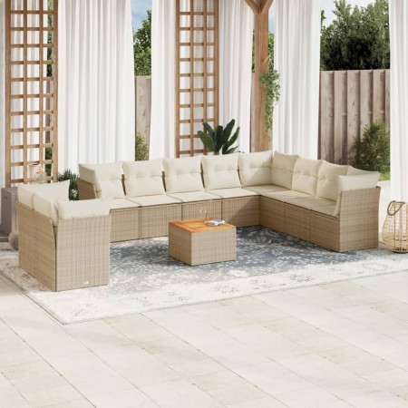 Set de sofás de jardín 11pzas con cojines ratán sintético beige en Conjuntos de jardín | Comprar online en Foru.es