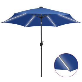 Sombrilla con luces LED y palo de aluminio azul azure 300 cm de vidaXL, Sombrillas - Ref: Foro24-47367, Precio: 108,73 €, Des...