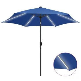 Sombrilla con luces LED y palo de aluminio azul azure 300 cm de vidaXL, Sombrillas - Ref: Foro24-47367, Precio: 106,67 €, Des...