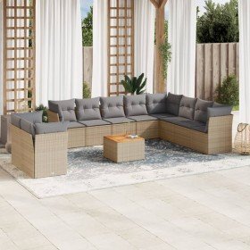 Set de sofás de jardín 11pzas con cojines ratán sintético beige en Conjuntos de jardín | Comprar online en Foru.es