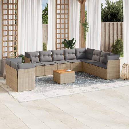 Set de sofás de jardín 11pzas con cojines ratán sintético beige en Conjuntos de jardín | Comprar online en Foru.es