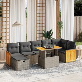 Set de sofás de jardín 8 pzas y cojines ratán sintético gris de vidaXL, Conjuntos de jardín - Ref: Foro24-3276259, Precio: 50...