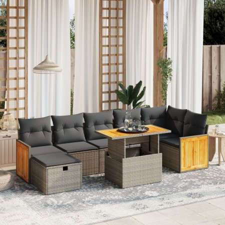 Set de sofás de jardín 8 pzas y cojines ratán sintético gris de vidaXL, Conjuntos de jardín - Ref: Foro24-3276259, Precio: 50...