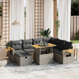 Set de sofás de jardín 8 pzas y cojines ratán sintético gris de vidaXL, Conjuntos de jardín - Ref: Foro24-3276161, Precio: 51...