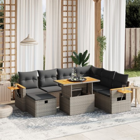 Set de sofás de jardín 8 pzas y cojines ratán sintético gris de vidaXL, Conjuntos de jardín - Ref: Foro24-3276161, Precio: 51...