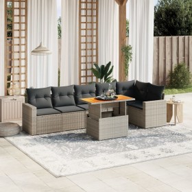 Set de sofás de jardín 7 piezas con cojines ratán PE gris de vidaXL, Conjuntos de jardín - Ref: Foro24-3271326, Precio: 454,9...