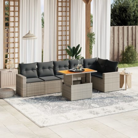 Set de sofás de jardín 7 piezas con cojines ratán PE gris de vidaXL, Conjuntos de jardín - Ref: Foro24-3271326, Precio: 454,9...