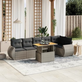 Set de sofás de jardín 7 piezas con cojines ratán PE gris de vidaXL, Conjuntos de jardín - Ref: Foro24-3272208, Precio: 478,4...