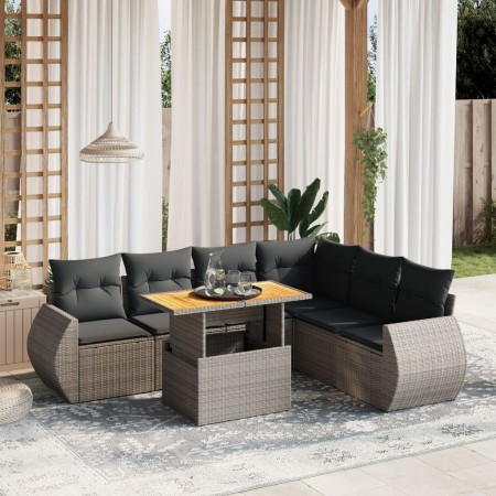 Set de sofás de jardín 7 piezas con cojines ratán PE gris de vidaXL, Conjuntos de jardín - Ref: Foro24-3272215, Precio: 478,4...