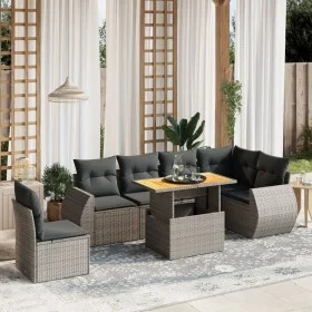 Set de sofás de jardín 7 piezas con cojines ratán PE gris de vidaXL, Conjuntos de jardín - Ref: Foro24-3272222, Precio: 487,4...