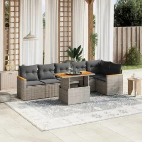 Set de sofás de jardín 7 piezas con cojines ratán PE gris de vidaXL, Conjuntos de jardín - Ref: Foro24-3273090, Precio: 451,4...