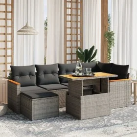 Set de sofás de jardín 7 piezas con cojines ratán PE gris de vidaXL, Conjuntos de jardín - Ref: Foro24-3273181, Precio: 435,3...