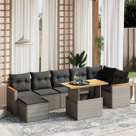 Set de sofás de jardín 8 pzas y cojines ratán sintético gris de vidaXL, Conjuntos de jardín - Ref: Foro24-3273188, Precio: 48...