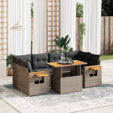 Set de sofás de jardín 7 piezas con cojines ratán PE gris de vidaXL, Conjuntos de jardín - Ref: Foro24-3273419, Precio: 470,4...