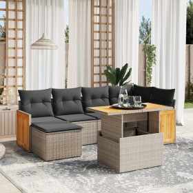 Set de sofás de jardín 7 piezas con cojines ratán PE gris de vidaXL, Conjuntos de jardín - Ref: Foro24-3274063, Precio: 444,5...