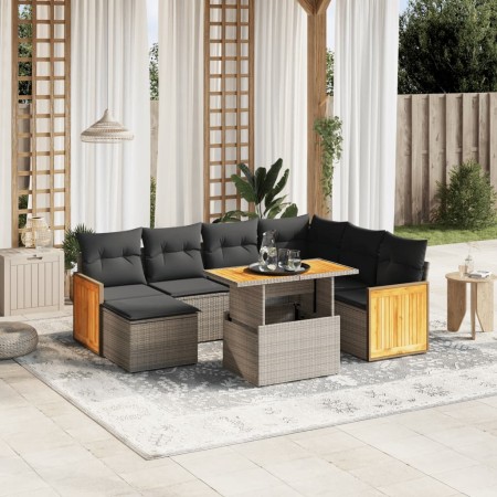 Set de sofás de jardín 8 pzas y cojines ratán sintético gris de vidaXL, Conjuntos de jardín - Ref: Foro24-3274077, Precio: 50...