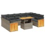 Set de sofás de jardín 10 pzas con cojines ratán sintético gris de vidaXL, Conjuntos de jardín - Ref: Foro24-3274105, Precio:...