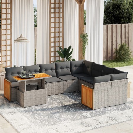 Set de sofás de jardín 10 pzas con cojines ratán sintético gris de vidaXL, Conjuntos de jardín - Ref: Foro24-3274126, Precio:...