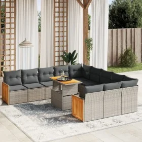 Set de sofás de jardín 11 pzas y cojines ratán sintético gris de vidaXL, Conjuntos de jardín - Ref: Foro24-3274147, Precio: 6...