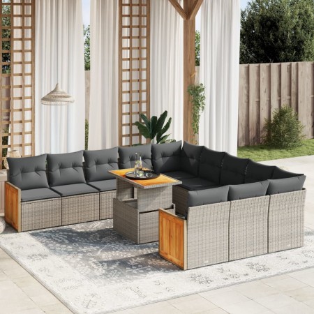 Set de sofás de jardín 11 pzas y cojines ratán sintético gris de vidaXL, Conjuntos de jardín - Ref: Foro24-3274147, Precio: 6...