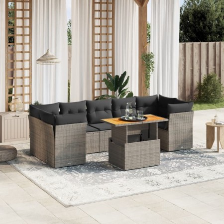 Set de sofás de jardín 8 pzas y cojines ratán sintético gris de vidaXL, Conjuntos de jardín - Ref: Foro24-3270703, Precio: 52...