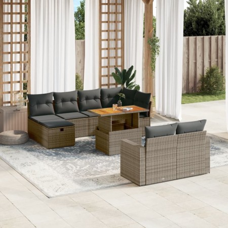 Set de sofás de jardín 11 pzas y cojines ratán sintético gris de vidaXL, Conjuntos de jardín - Ref: Foro24-3276516, Precio: 6...