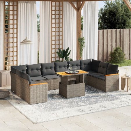 Set de sofás de jardín 11 pzas y cojines ratán sintético gris de vidaXL, Conjuntos de jardín - Ref: Foro24-3273251, Precio: 6...