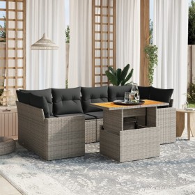Set de sofás de jardín 7 piezas con cojines ratán PE gris de vidaXL, Conjuntos de jardín - Ref: Foro24-3271214, Precio: 458,4...