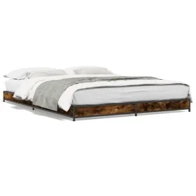 Estructura cama madera ingeniería metal roble ahumado 150x200cm de vidaXL, Camas y somieres - Ref: Foro24-845143, Precio: 102...