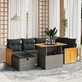 Set de sofás de jardín 7 piezas con cojines ratán PE gris de vidaXL, Conjuntos de jardín - Ref: Foro24-3276252, Precio: 456,9...