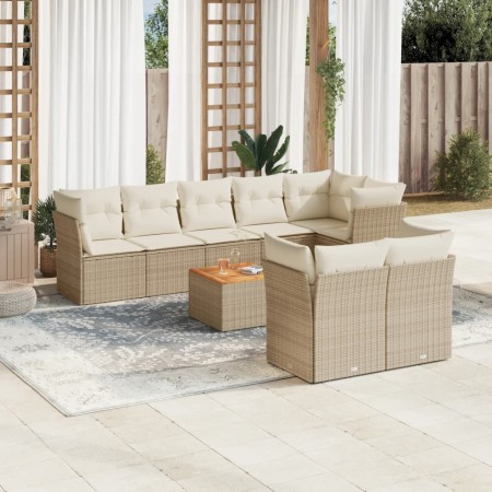 Set de sofás de jardín 9 pzas con cojines ratán sintético beige en Conjuntos de jardín | Comprar online en Foru.es