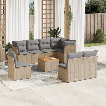 Set de sofás de jardín 9 pzas con cojines ratán sintético beige en Conjuntos de jardín | Comprar online en Foru.es