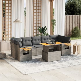 Set de sofás de jardín 8 pzas y cojines ratán sintético gris de vidaXL, Conjuntos de jardín - Ref: Foro24-3273433, Precio: 53...