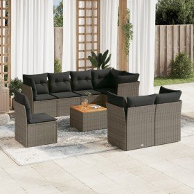 Set de muebles de jardín 9 pzas y cojines ratán sintético gris en Conjuntos de jardín | Comprar online en Foru.es