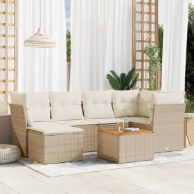 Set sofás de jardín 7 piezas y cojines ratán sintético beige en Conjuntos de jardín | Comprar online en Foru.es