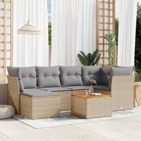 Set sofás de jardín 7 piezas y cojines ratán sintético beige en Conjuntos de jardín | Comprar online en Foru.es