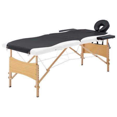 Camilla de masaje plegable 2 zonas madera negro y blanco de vidaXL, Mesas de masaje - Ref: Foro24-110204, Precio: 136,67 €, D...