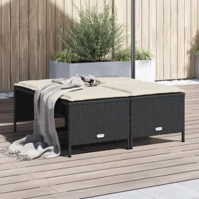 Taburetes de jardín con cojines 4 uds ratán sintético negro de vidaXL, Otomanas de exterior - Ref: Foro24-368362, Precio: 127...